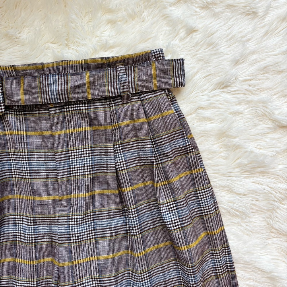 A New Day Yellow & Brown Plaid High Rise Belted Wide Leg Trouser Pants Womens 2 - Picture 4 of 7